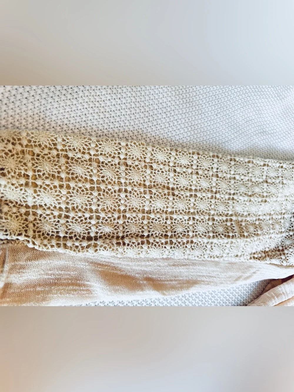 MEADOW RUE Cream Crochet-Sleeve Peasant Blouse Boho Top
